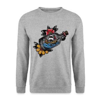 Traditional old school Tattoo Tätowierung Geschenk - Unisex Pullover - Weißgrau meliert - Vorne - Alina (178cm) & Michal (187cm)