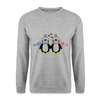 Penguin Love Relationship Partnership Gift - Unisex Sweatshirt - salt & pepper - Front - Alina (178cm) & Michal (187cm)