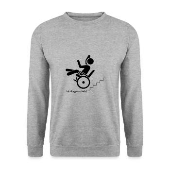 Stuntman Rollstuhlfahrer Rollstuhl lustig Geschenk - Unisex Pullover - Weißgrau meliert - Vorne - Alina (178cm) & Michal (187cm)