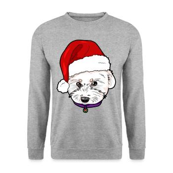 Malteser Hund mit Mütze Weihnachten Geschenk - Unisex Pullover - Weißgrau meliert - Vorne - Alina (178cm) & Michal (187cm)