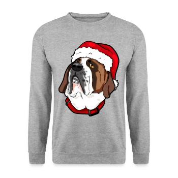 Bernhardiner mit Weihnachtsmütze Hund Geschenk - Unisex Pullover - Weißgrau meliert - Vorne - Alina (178cm) & Michal (187cm)