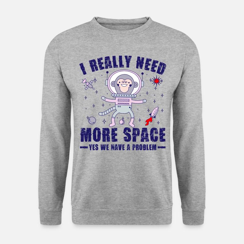 -Yes We Have A Problem- Affen im Weltall - Unisex Pullover - Weißgrau meliert