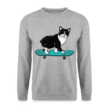 Funny Cat Skateboard Skater Skateboarding Kitten - Unisex Pullover - Weißgrau meliert - Vorne - Alina (178cm) & Michal (187cm)
