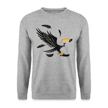 Überwachungs Adler mit Filmrolle in den Krallen - Unisex Pullover - Weißgrau meliert - Vorne - Alina (178cm) & Michal (187cm)