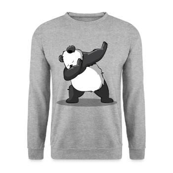 Panda Dab Dabbing Bär Lustiger Süßer Geschenk - Unisex Pullover - Weißgrau meliert - Vorne - Alina (178cm) & Michal (187cm)