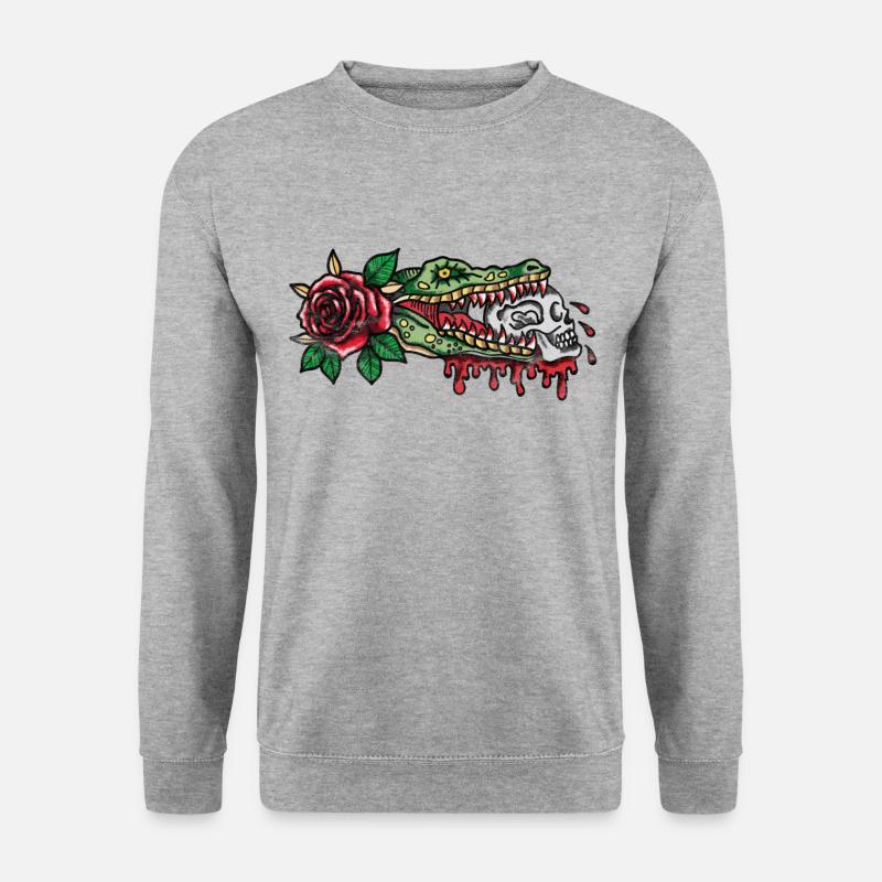 Krokodil Tätowierung Tattoo traditional Geschenk - Unisex Pullover - Weißgrau meliert