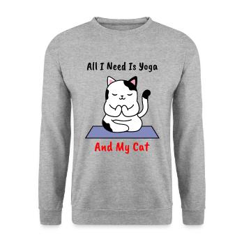 Yoga cat kitten Kitty meditating gift - Unisex Sweatshirt - salt & pepper - Front - Alina (178cm) & Michal (187cm)