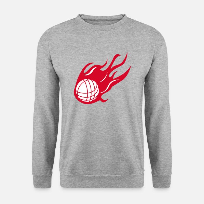 Boule Kugel brennt! Burning pentanque ball! - Unisex Pullover - Weißgrau meliert