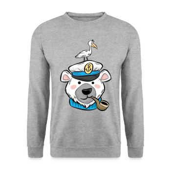 Eisbär Eis Bär Pfeife Möve Kapitän Cartoon Comic - Unisex Pullover - Weißgrau meliert - Vorne - Alina (178cm) & Michal (187cm)