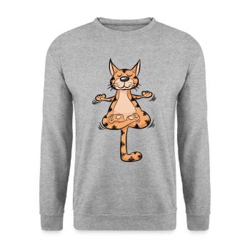 Yoga Cat Meditation Kitten Cartoon Funny - Unisex Sweatshirt - salt & pepper - Front - Alina (178cm) & Michal (187cm)