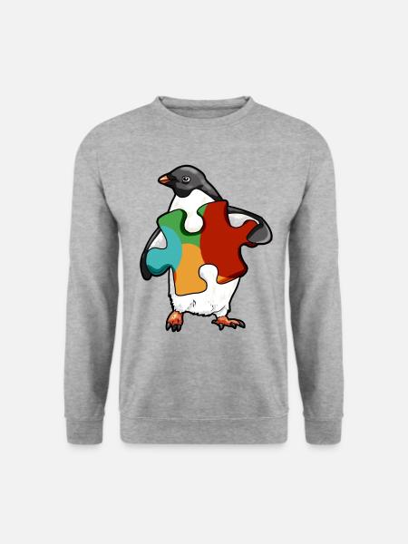 Puzzle Piece penguin Pinguin Autismus Spektrum - Unisex Pullover - Weißgrau meliert
