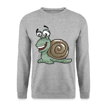 Glückliche Schnecke Cartoon Comic Langsam - Unisex Pullover - Weißgrau meliert - Vorne - Alina (178cm) & Michal (187cm)