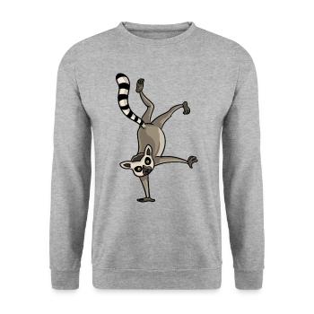 Lemur Affen Lustiger Tierliebe Liebhaber Geschenk - Unisex Pullover - Weißgrau meliert - Vorne - Alina (178cm) & Michal (187cm)
