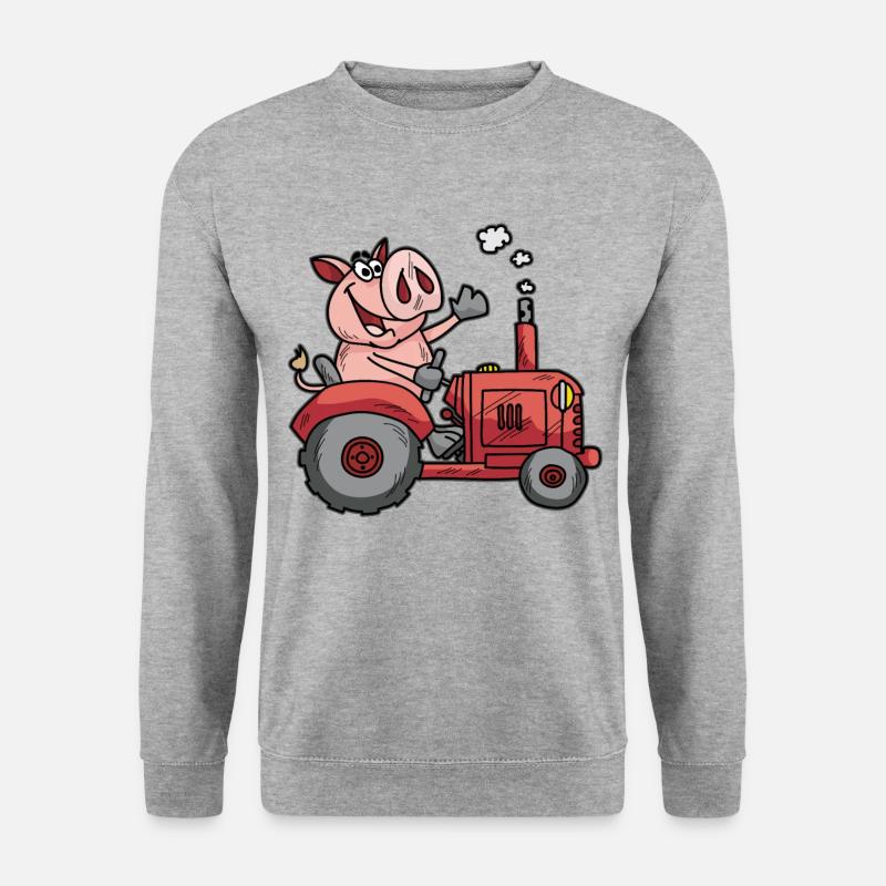 Schweinchen auf Traktor Träcker Trecker Schwein - Unisex Pullover - Weißgrau meliert