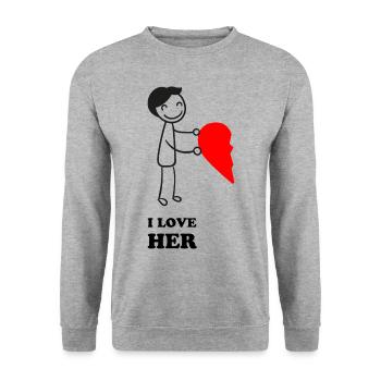 Valentine's Day | Love Her - Unisex Sweatshirt - salt & pepper - Front - Alina (178cm) & Michal (187cm)