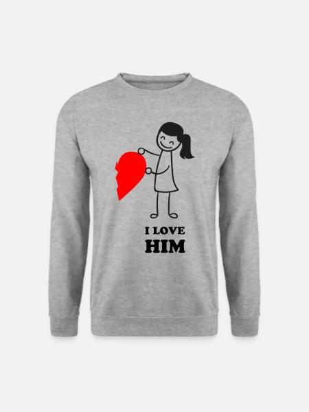 Valentinstag|Love Him - Unisex Pullover - Weißgrau meliert