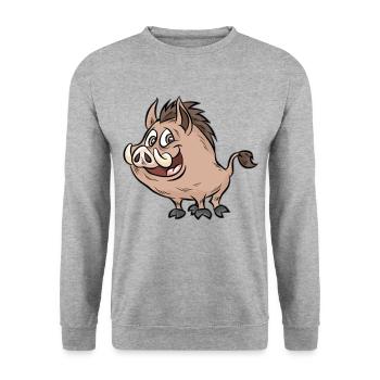 glückliches Wildschwein Schwein Stachelschwein - Unisex Pullover - Weißgrau meliert - Vorne - Alina (178cm) & Michal (187cm)