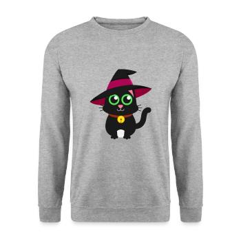 Süße Katze Mieze Miau Hexenhut Hexe Zaubern - Unisex Pullover - Weißgrau meliert - Vorne - Alina (178cm) & Michal (187cm)