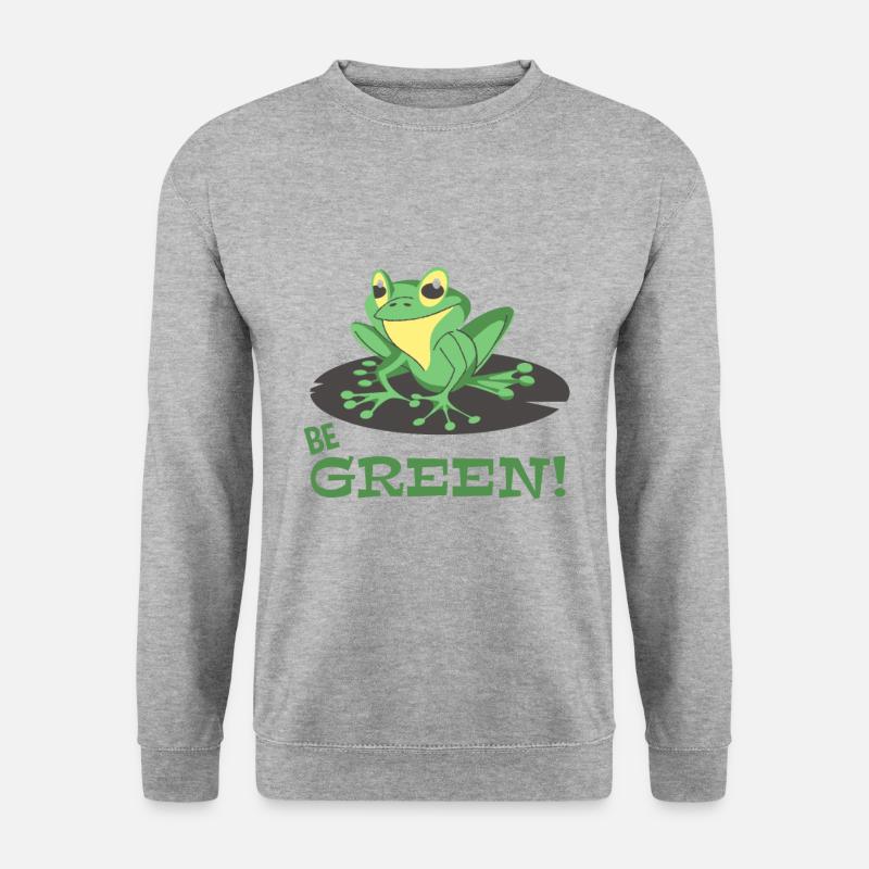Frosch,Sei Grün Tier Teich Prinz Bio - Unisex Pullover - Weißgrau meliert