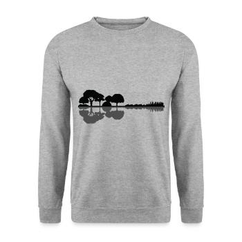 Coole Vintage Natur Stadt - Gittaren Illustration - Unisex Pullover - Weißgrau meliert - Vorne - Alina (178cm) & Michal (187cm)