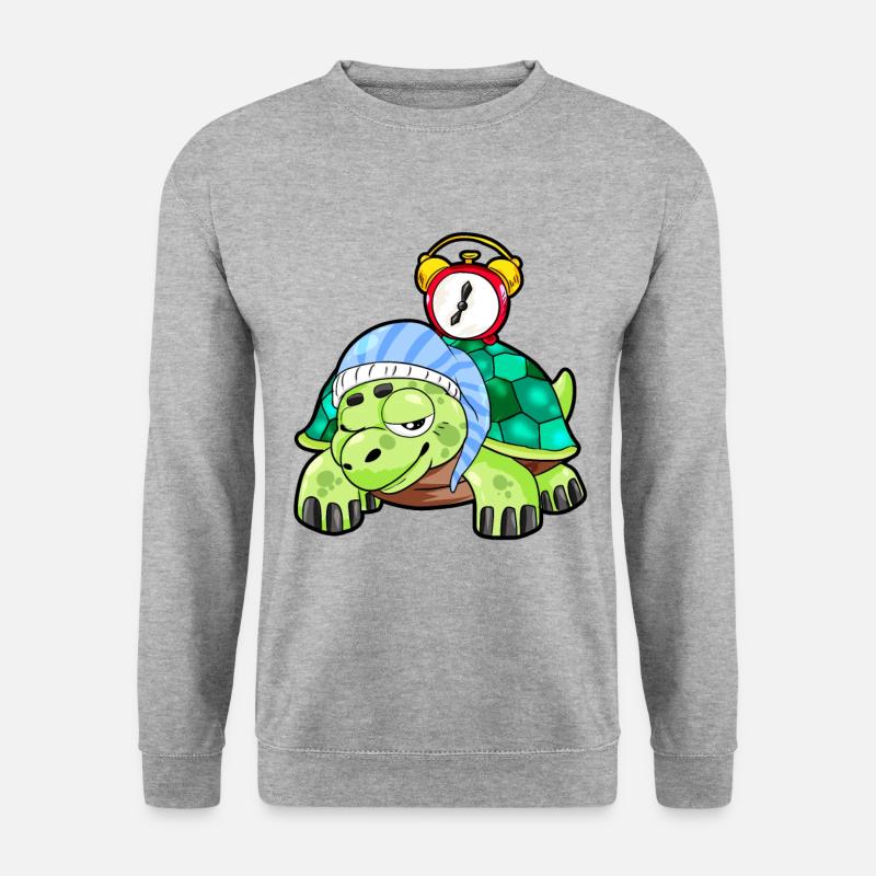 schlafend Schildkröte Langschläfer Wecker Geschenk - Unisex Pullover - Weißgrau meliert
