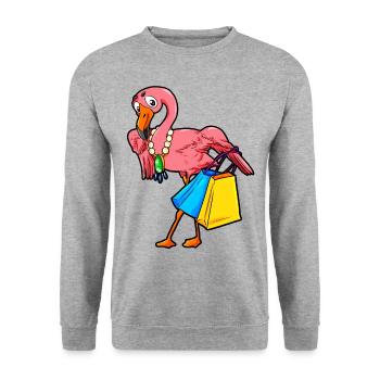 Shopping Flamingo Shopping Bande dessinée Style - Sweat-shirt Unisexe - gris chiné - Devant - Alina (178cm) & Michal (187cm)