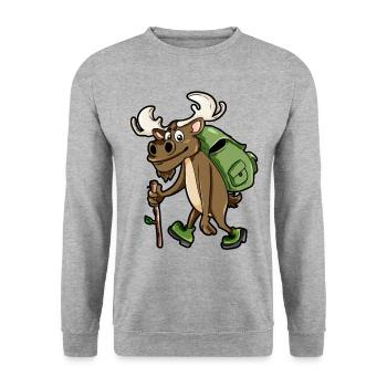 Wandern Wanderer Elch Wanderslust Rentier Cartoon - Unisex Pullover - Weißgrau meliert - Vorne - Alina (178cm) & Michal (187cm)