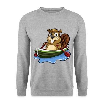 Castor dans le bateau Rongeur bande dessinée cadeau - Sweat-shirt Unisexe - gris chiné - Devant - Alina (178cm) & Michal (187cm)
