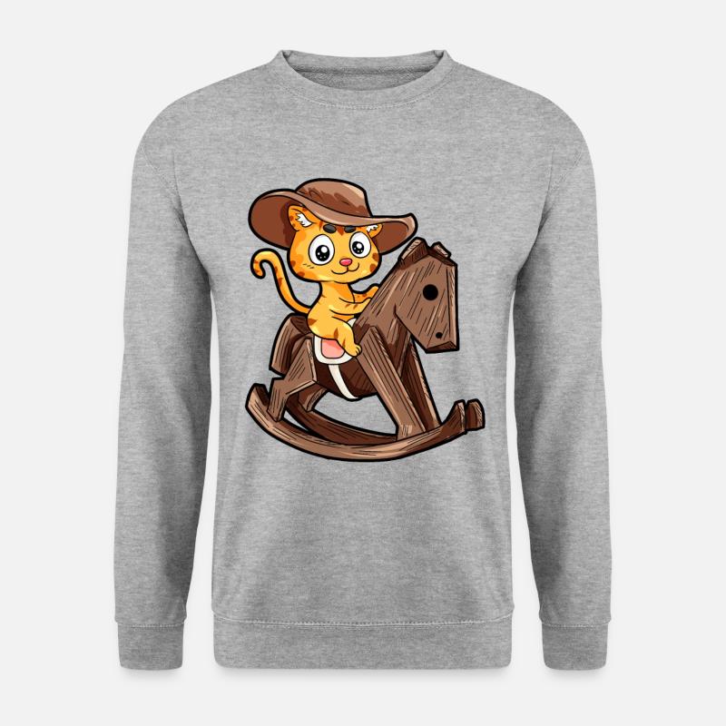 Holz Pferd Schaukelpferd Katze Kätzchen Geschenk - Unisex Pullover - Weißgrau meliert