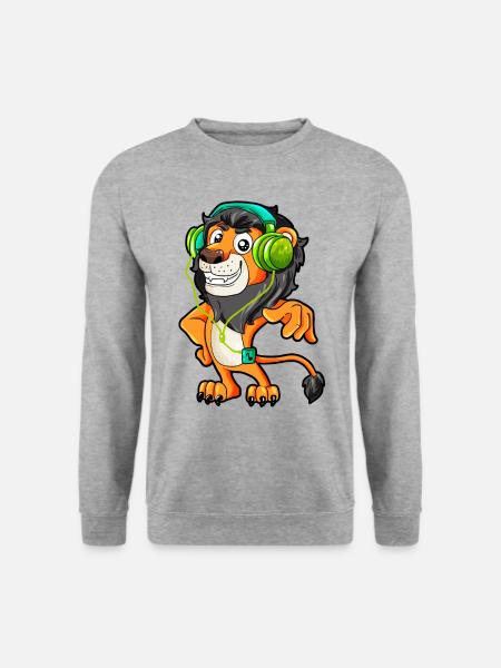 Le lion cool de la musique écoute le combiné Walkman - Sweat-shirt Unisexe - gris chiné