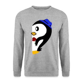 Partnerlook Paare | Pinguin 2 - Unisex Pullover - Weißgrau meliert - Vorne - Alina (178cm) & Michal (187cm)