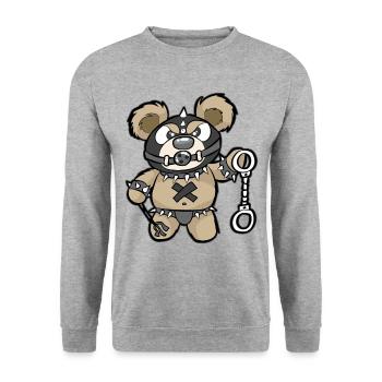 versauter Teddy Bär Knebel Petische Handschellen - Unisex Pullover - Weißgrau meliert - Vorne - Alina (178cm) & Michal (187cm)