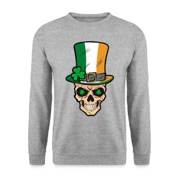 Irish Skull Ireland Shamrock Comic - Unisex Sweatshirt - salt & pepper - Front - Alina (178cm) & Michal (187cm)
