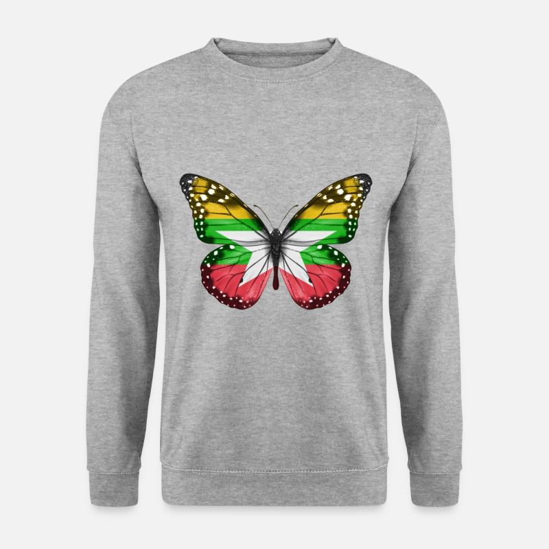 Schmetterlingsflagge Von Myanmar - Unisex Pullover - Weißgrau meliert