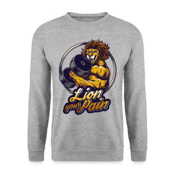 Bodybuilder muscle lion lie your pain saying - Unisex Sweatshirt - salt & pepper - Front - Alina (178cm) & Michal (187cm)