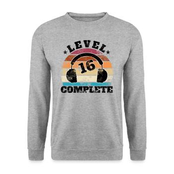 16 Geburtstag 16 Jahre Sechzehn Geschenk Gamer - Unisex Pullover - Weißgrau meliert - Vorne - Alina (178cm) & Michal (187cm)