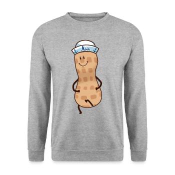 Moin Moin Erdnuss Matrose Fantasy Ahoi Nuss - Unisex Pullover - Weißgrau meliert - Vorne - Alina (178cm) & Michal (187cm)