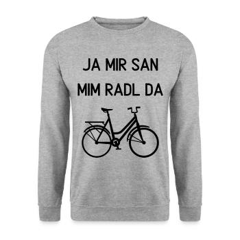 Ja mir san mim radl da Fahrrad Fahrradfahrer - Unisex Pullover - Weißgrau meliert - Vorne - Alina (178cm) & Michal (187cm)