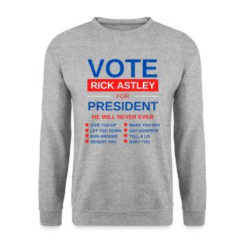 Saying gift idea Vote rick astley for president - Unisex Sweatshirt - salt & pepper - Front - Alina (178cm) & Michal (187cm)