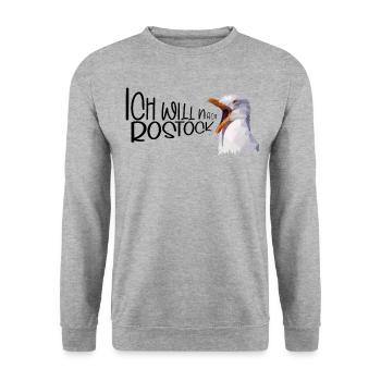 Rostock Urlaub Möwe Ostsee Küste Geschenk - Unisex Pullover - Weißgrau meliert - Vorne - Alina (178cm) & Michal (187cm)