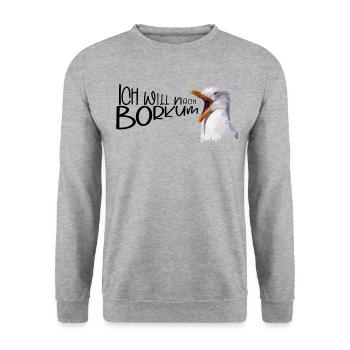 Borkum Urlaub Möwe Nordsee Insel Küste Geschenk - Unisex Pullover - Weißgrau meliert - Vorne - Alina (178cm) & Michal (187cm)