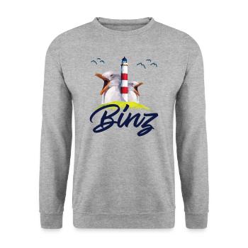Binz Ostsee Rügen Sommerurlaub Küste Geschenke - Unisex Pullover - Weißgrau meliert - Vorne - Alina (178cm) & Michal (187cm)