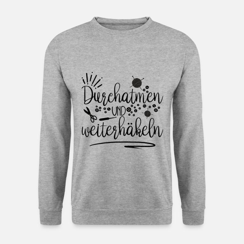Häkeln Häkelt Shirt Liebe Wolle Garn Geschenk - Unisex Pullover - Weißgrau meliert