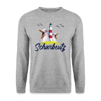Scharbeutz Strand Ostseeküste Souvenir Geschenk - Unisex Pullover - Weißgrau meliert - Vorne - Alina (178cm) & Michal (187cm)