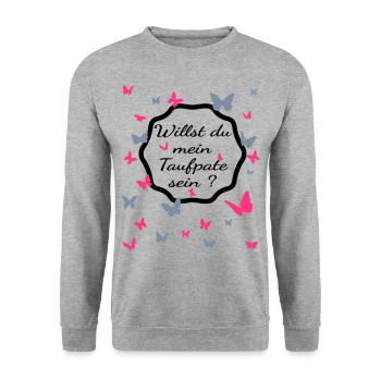 Willst du mein Taufpate sein ? - Taufpate werden - Unisex Pullover - Weißgrau meliert - Vorne - Alina (178cm) & Michal (187cm)