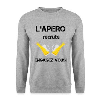 L'apero recrute engagez vous! - Sweat-shirt Unisexe - gris chiné - Devant - Alina (178cm) & Michal (187cm)