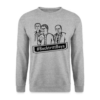 Backtritt Boys Politik Rückzug Rücktritt Geschenk - Unisex Pullover - Weißgrau meliert - Vorne - Alina (178cm) & Michal (187cm)