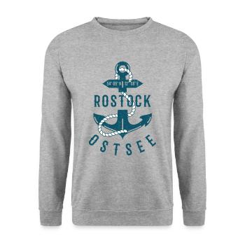 Rostock Hansestadt Ostsee Anker Moin Norddeutsch - Unisex Pullover - Weißgrau meliert - Vorne - Alina (178cm) & Michal (187cm)