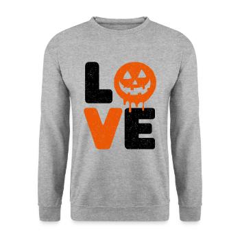 Halloween Love Lustiger Spruch Sprüche - Unisex Pullover - Weißgrau meliert - Vorne - Alina (178cm) & Michal (187cm)