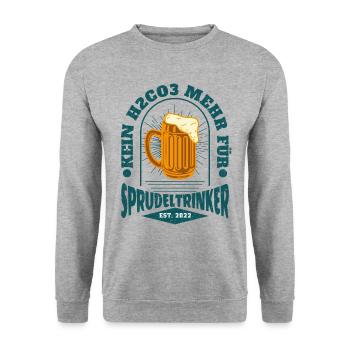 Kein H2CO3 mehr für Sprudeltrinker Trinkspruch - Unisex Pullover - Weißgrau meliert - Vorne - Alina (178cm) & Michal (187cm)